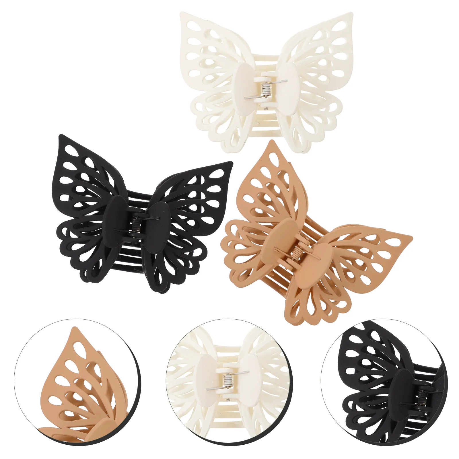 

3 Pcs Double Layer Extra Large Hollow Butterfly Gripper 1 White 13 Khaki Women Hair Clips for Thick Fine