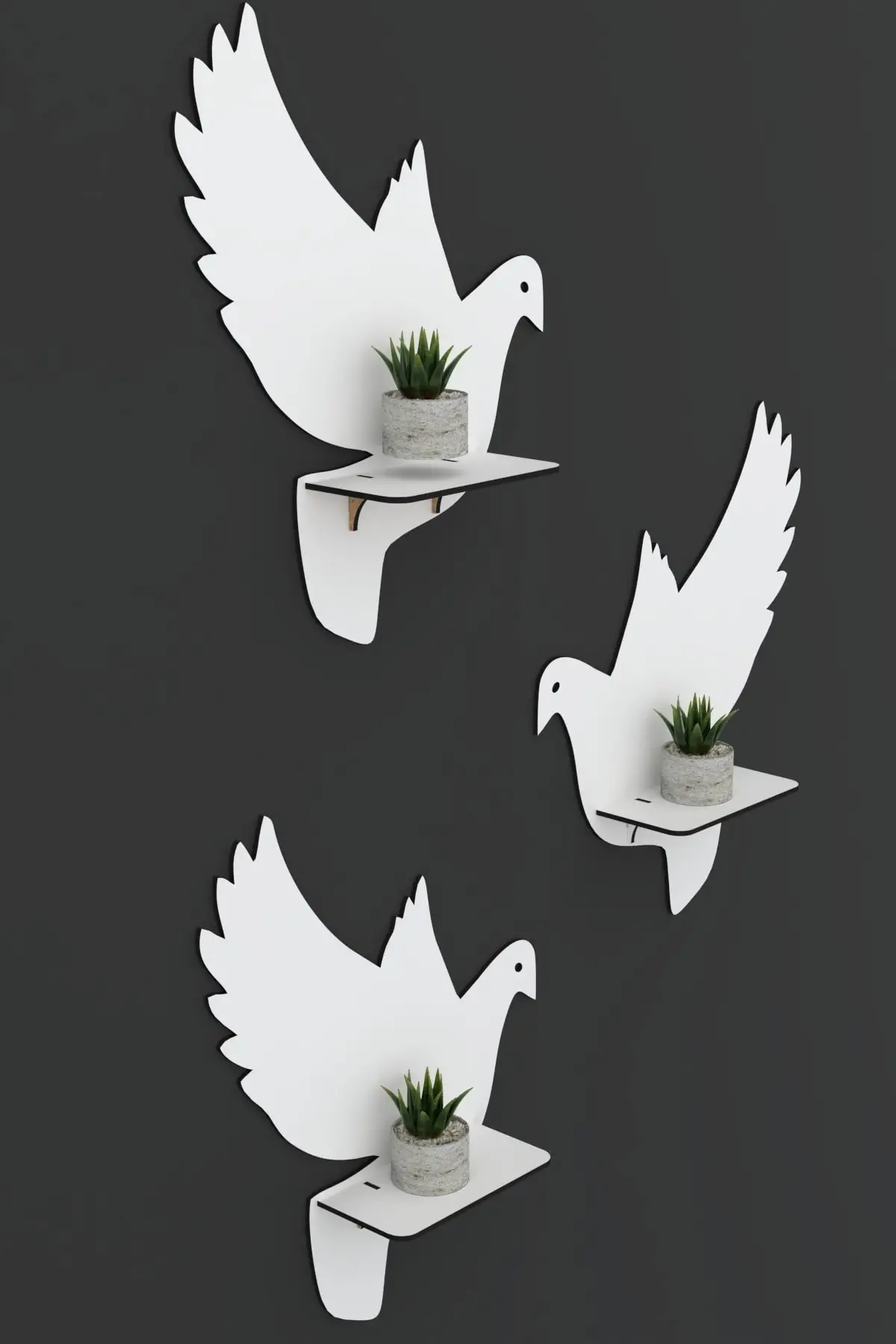 3 Piece White Pigeon Decorative Shelf Set Wooden