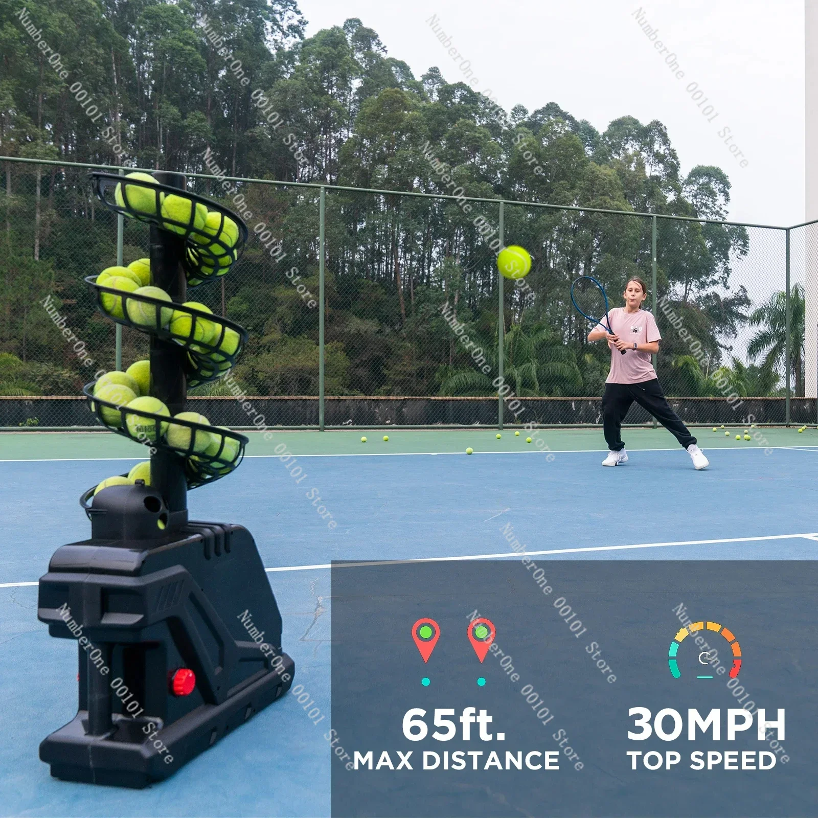 3809BH Tennis Ball Machine, Max 30 MPH, Adjustable Launching Angle and Interval, Stepless Speed Switch