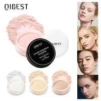 QIBEST-polvo suelto de 4 colores, resistente al agua, Control de aceite, acabado mate, polvo de ajuste compacto, maquillaje facial de poros invisibles de larga duración