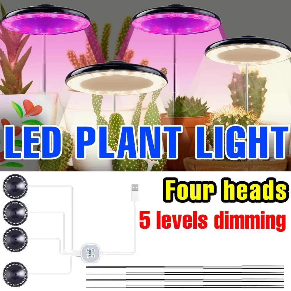 

LED Plant Lamp Full Spectrum Grow Light 5V Indoor Hydroponic Succulent Seedings Cultivation Lighing Dimmable 4/8/12Hour Timing