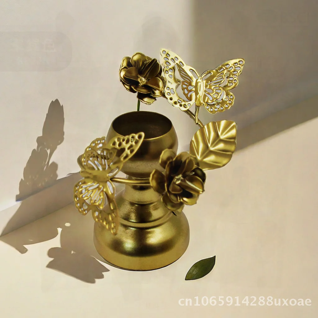 

Nordic Iron Handmade Candle Holder Decorative Metal Ornament for Bedroom Or Kitchen Multi-Leaf And Butterfly Styles