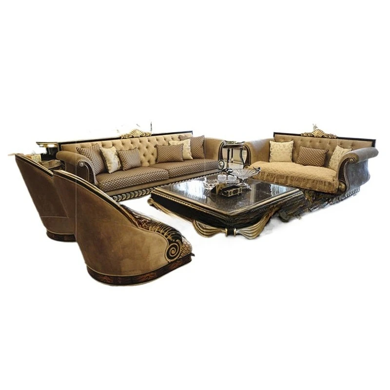 

Neoclassical sofa European solid wood sofa large apartment fabric three sofa combination living room furniture