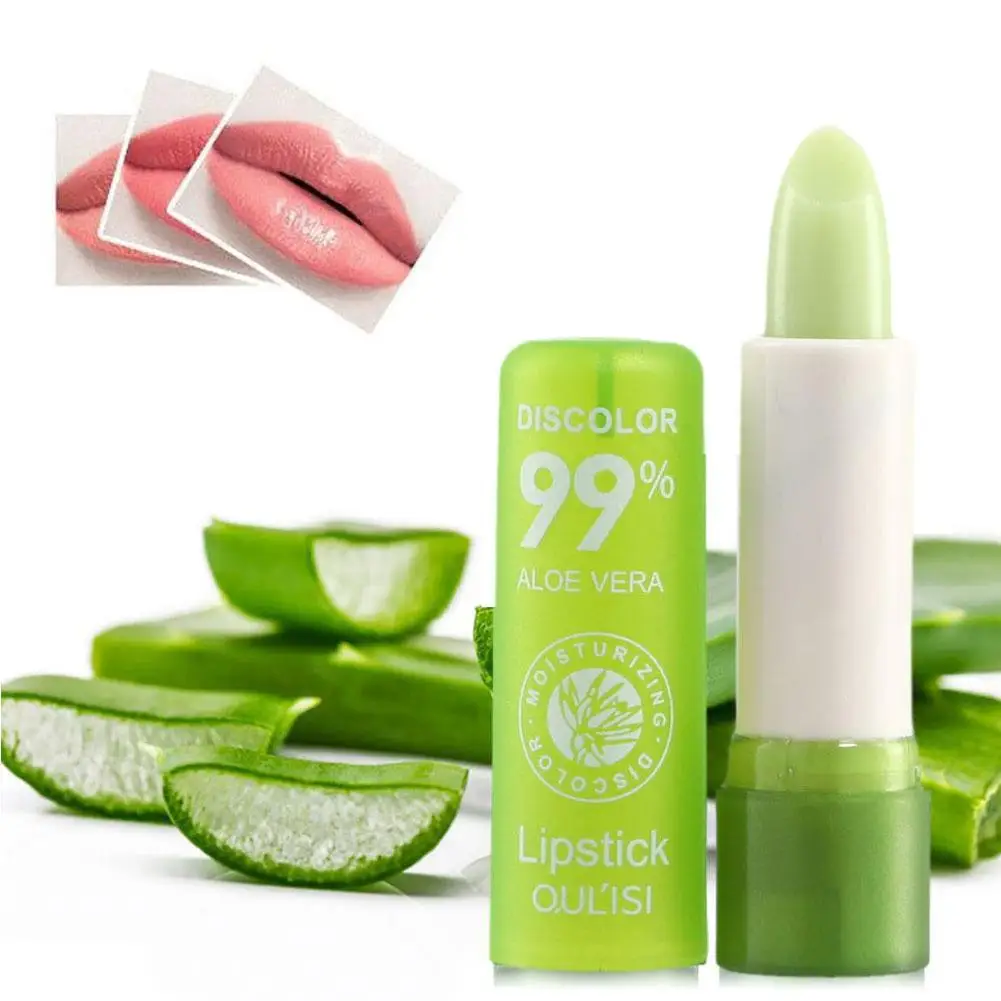 Natural Aloe Vera Moisturizing Lipstick Color Change Nouritious Exfoliating Lasting Balm Long Care Lip Moisturizing Lip Z4j0