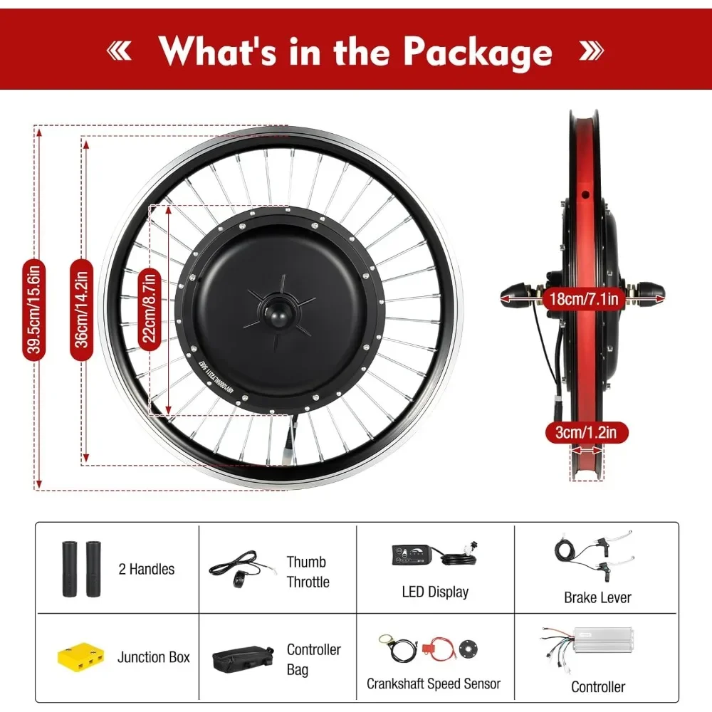 20 Inch E-Bike Front/Rear Wheel Conversion Kit Electric Bike Hub Motor Brushless & Toothless Motor Set for V brake & Disc brake