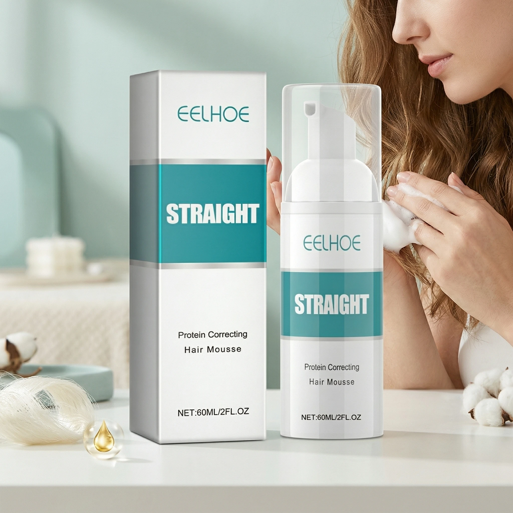 

60 мл Мусс для выпрямления волос с протеинами, восстанавливающий, уменьшающий секущиеся концы, улучшающий гладкость, крем для укладки волос