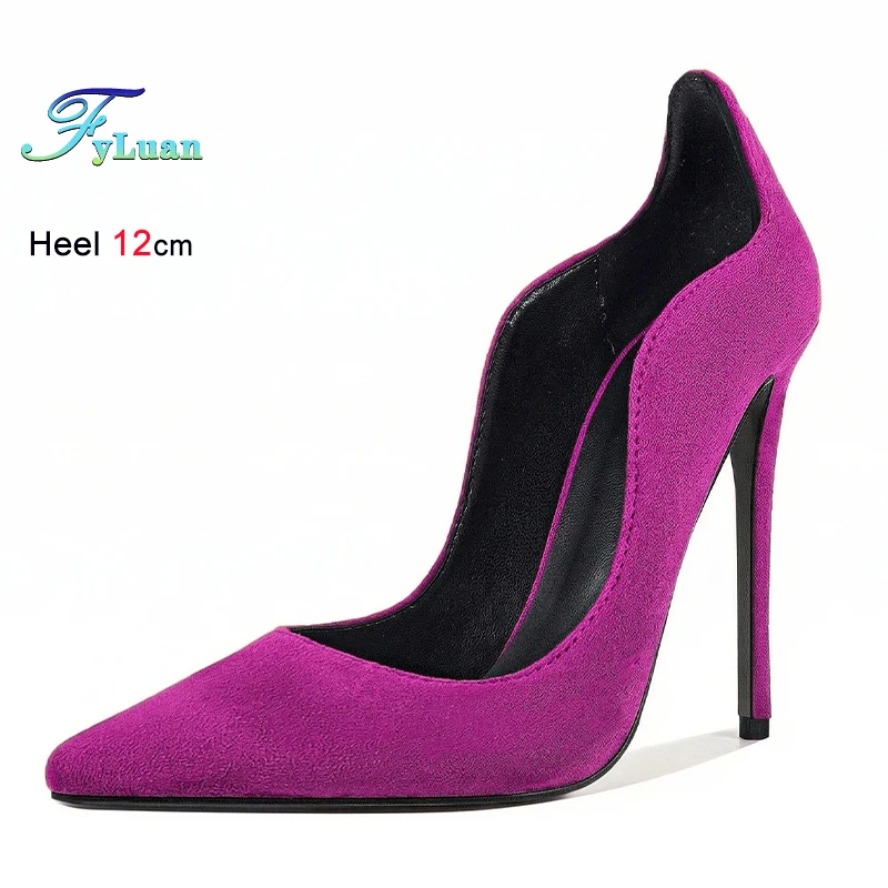 

2026 Spring Autumn Rose Red Suede Women's Shoes Thin Heels 12cm Pointed Toe Shallow Mouth Ladies Pumps Stiletto Office Shoes CD