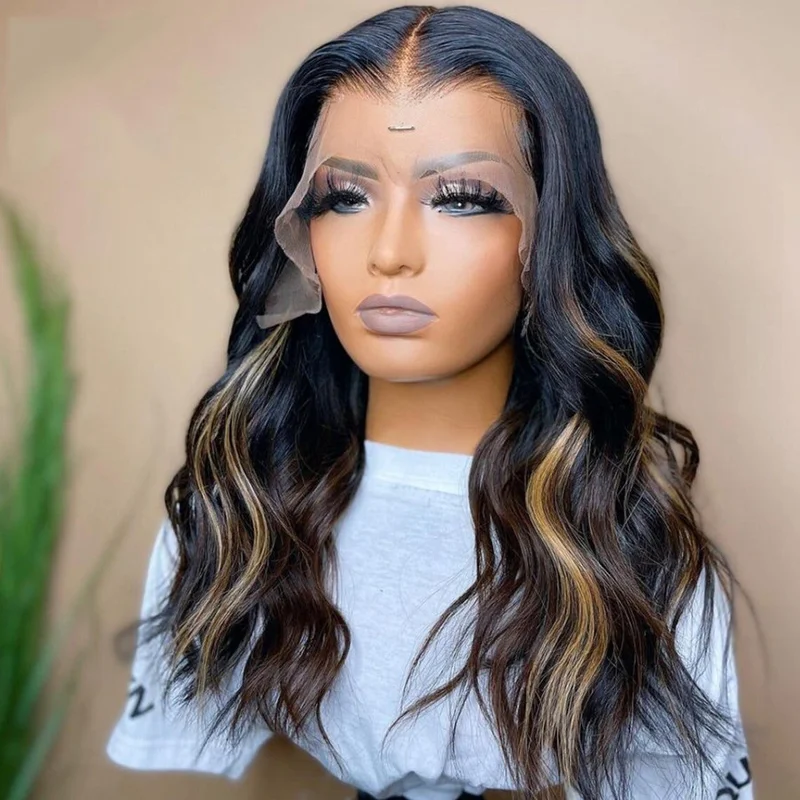 Mid-Length 13x4 Lace Front Human hair Wig Black Brown Blonde Highlight Wigs