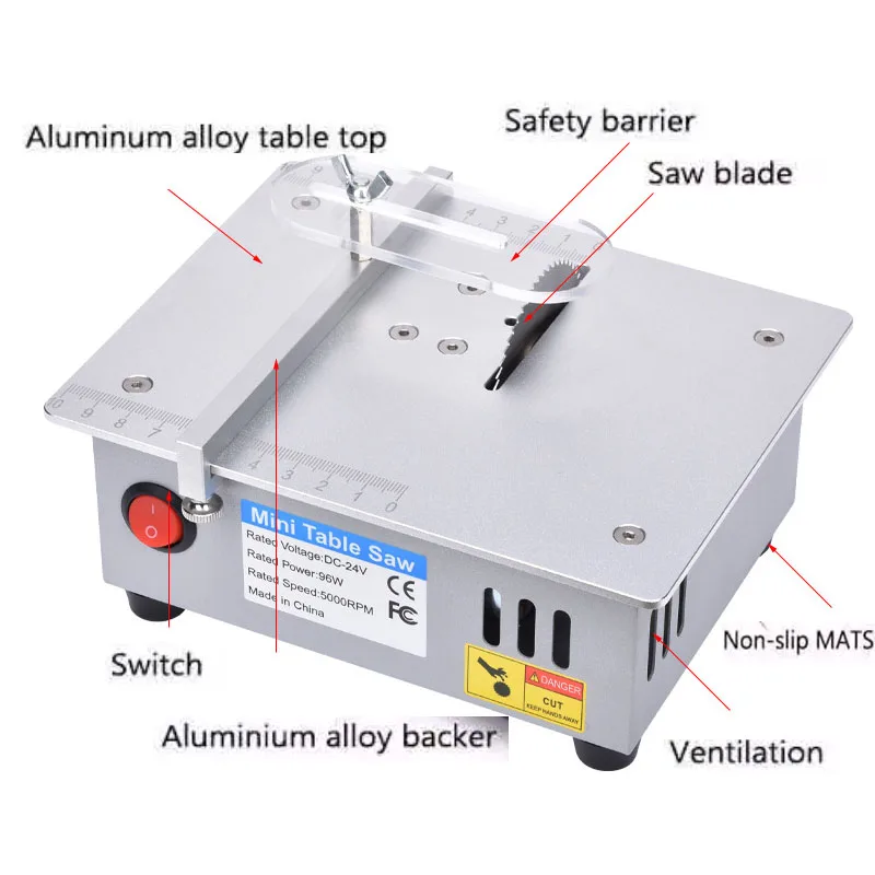 Mini Table Saw Woodworking Electric Small Bench Saw Handmade DIY Hobby Model Crafts Cutting Tool 775 Motor 96W 63mm HSS Blade