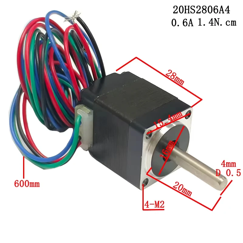 4-Wire NEMA 8 Stepper Motor Fuselage Length 28mm Step angle 1.8° Single Dual Output Shaft 1.4N.cm Current 0.6A/0.2A