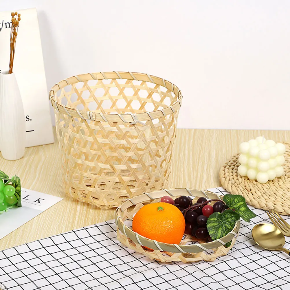 

2pcs Bamboo Storage Baskets Woven Fruit Snack Holders Home Desk Bread Basket Small Hamper Long Use