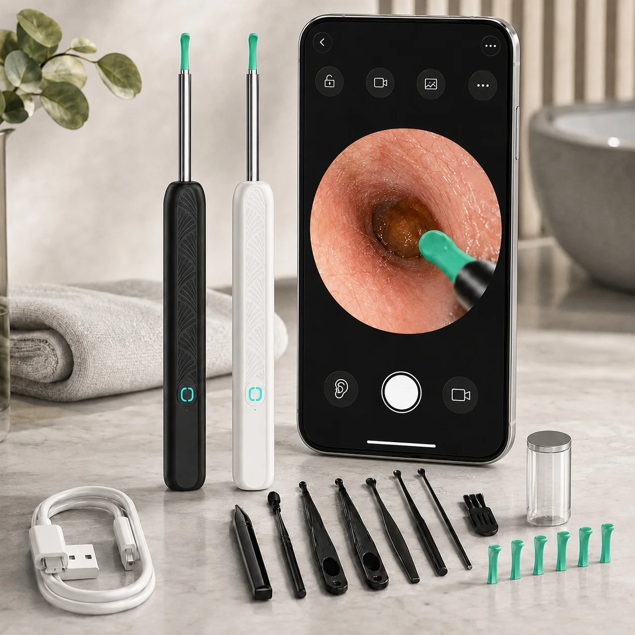 

Visual Ear Wax Cleaner with Camera Safe Earwax Removal Endoscope with 5M Camera Luminous Otoscope Ear Cleaning Tools Ear Care