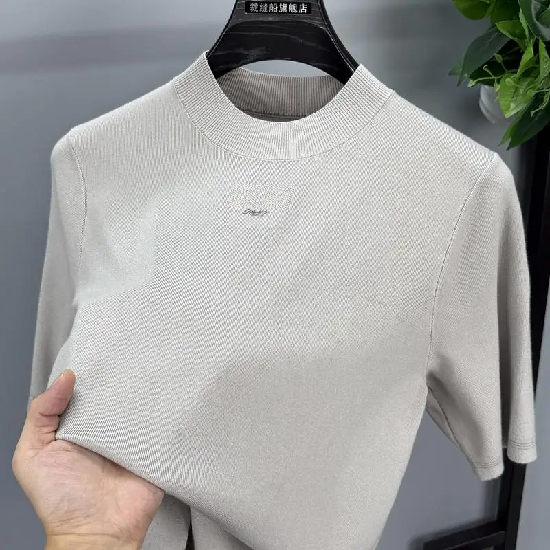 Mens Premium Old Money Style Mid Collar Half Sleeve Knitted Sweater Inner Top Soft Comfort Breathable Casual Daily Wear For Mens