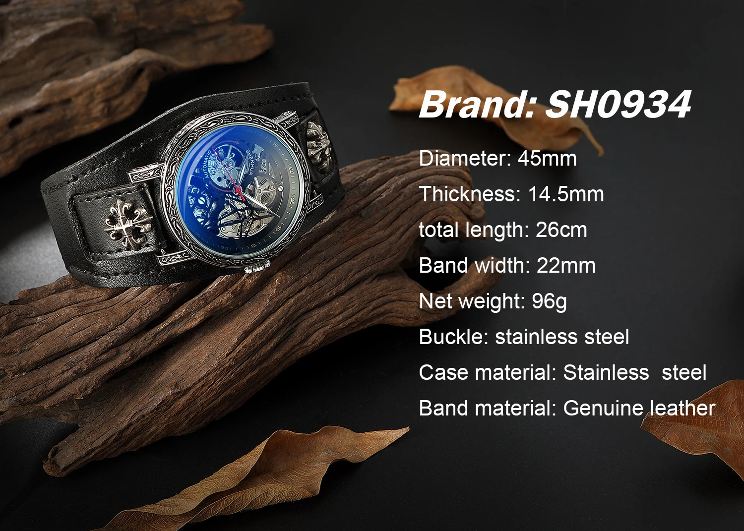 SHENHUA New Hollow-out Automatic Mechanical Watch Steampunk Rock Style Men Watch Blue Glass Luminous Waterproof Watches