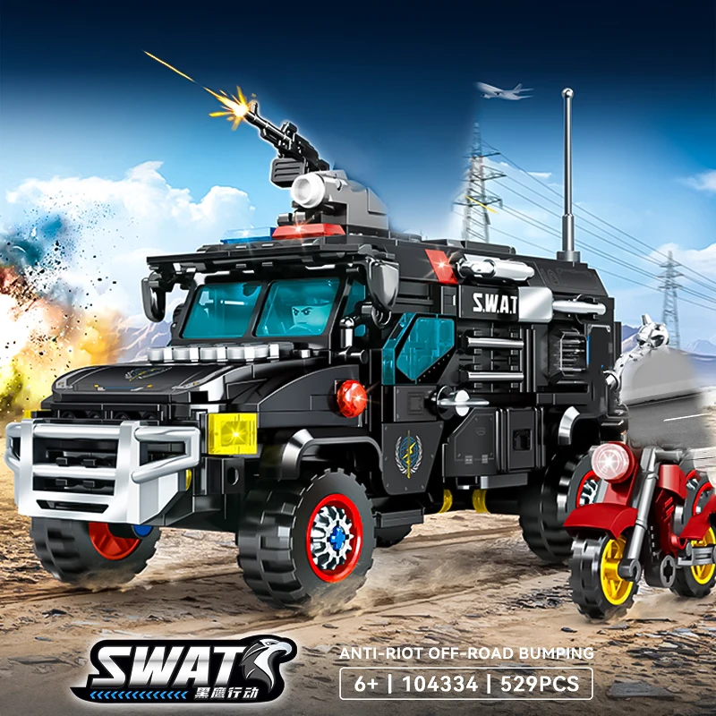 특수 경찰 장갑 차량, 블랙 이글 무장 경찰 소년 조립 장난감, 방폭 특수 포스, 2025 신상 빌딩 블록