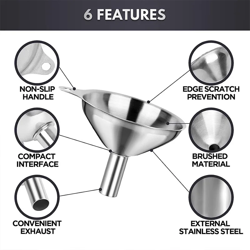 Juego de embudos de acero inoxidable para botellas, herramientas de cocina multifunción, aceites esenciales, especias, transferencia de embudos líquidos, fácil limpieza