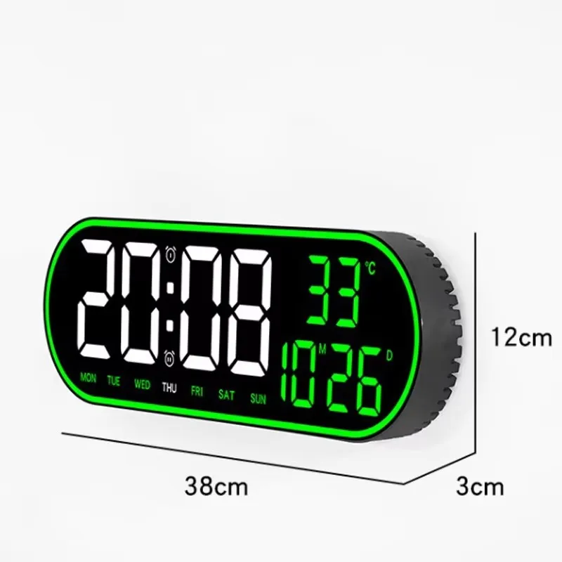 LED Digital Wall Clock Remote Control Electronic Mute Clock with Temperature Date Week Display 15-inch Timing Function Clock
