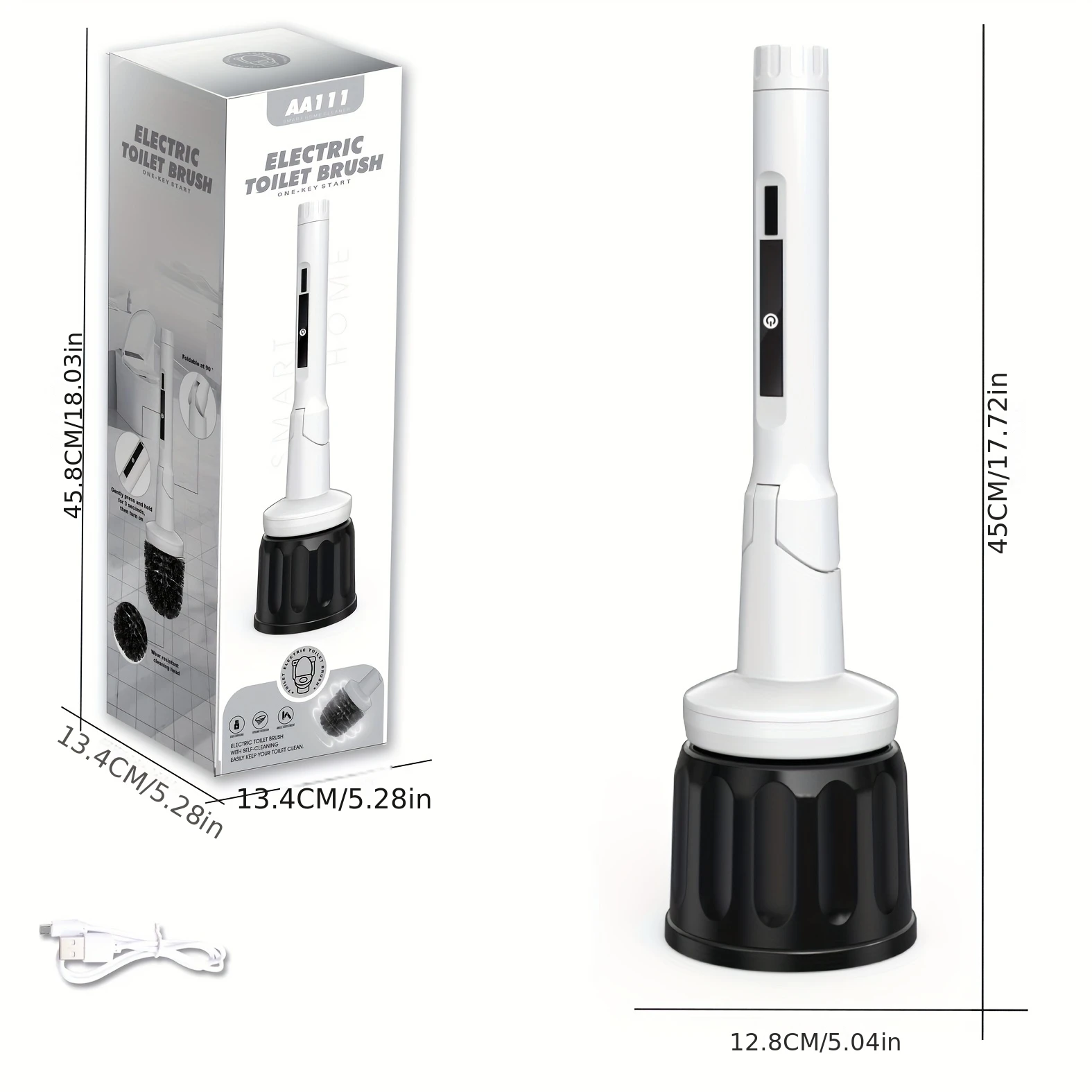 Electric Toilet Brush Kit Wireless Long Handle Electric Cleaning Brush Household Bathroom Usb Rechargeable White Cleaning Tools