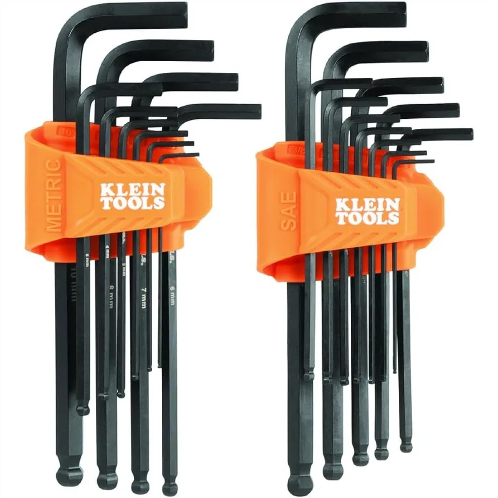 

22-Piece Long Ball-End Hex Key Wrench Set with SAE and Metric Sizes, Heat-Treated Steel, L-Style for Secure Storage