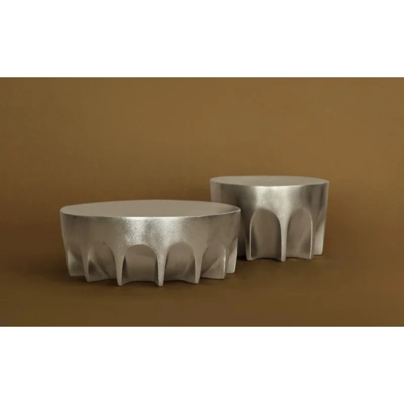Aluminum silver-faced concave geometric decorative piece for home and living room tabletop art display tray