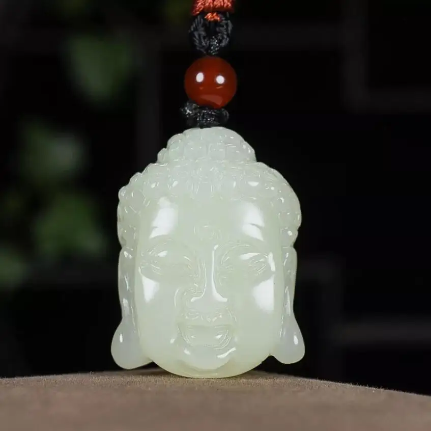 

Chinese Grade A Natural HeTian Jade jadeite Hand-Carved pendant Sakyamuni