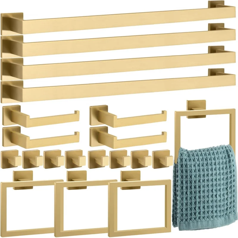 20 Pcs Bathroom Hardware Accessories Set 23.6 Inch Bath Towel Bar Kit Stainless Steel Bathroom Hardware Set Towel Racks Ring Ho