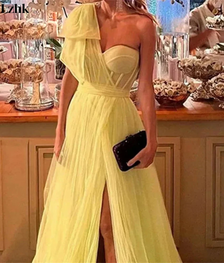 Customized Sexy Tulle A-Line One Shoulder 3D Bow Evening Dress High Quality Sleeveless Floor Length Party Gowns Custom Made