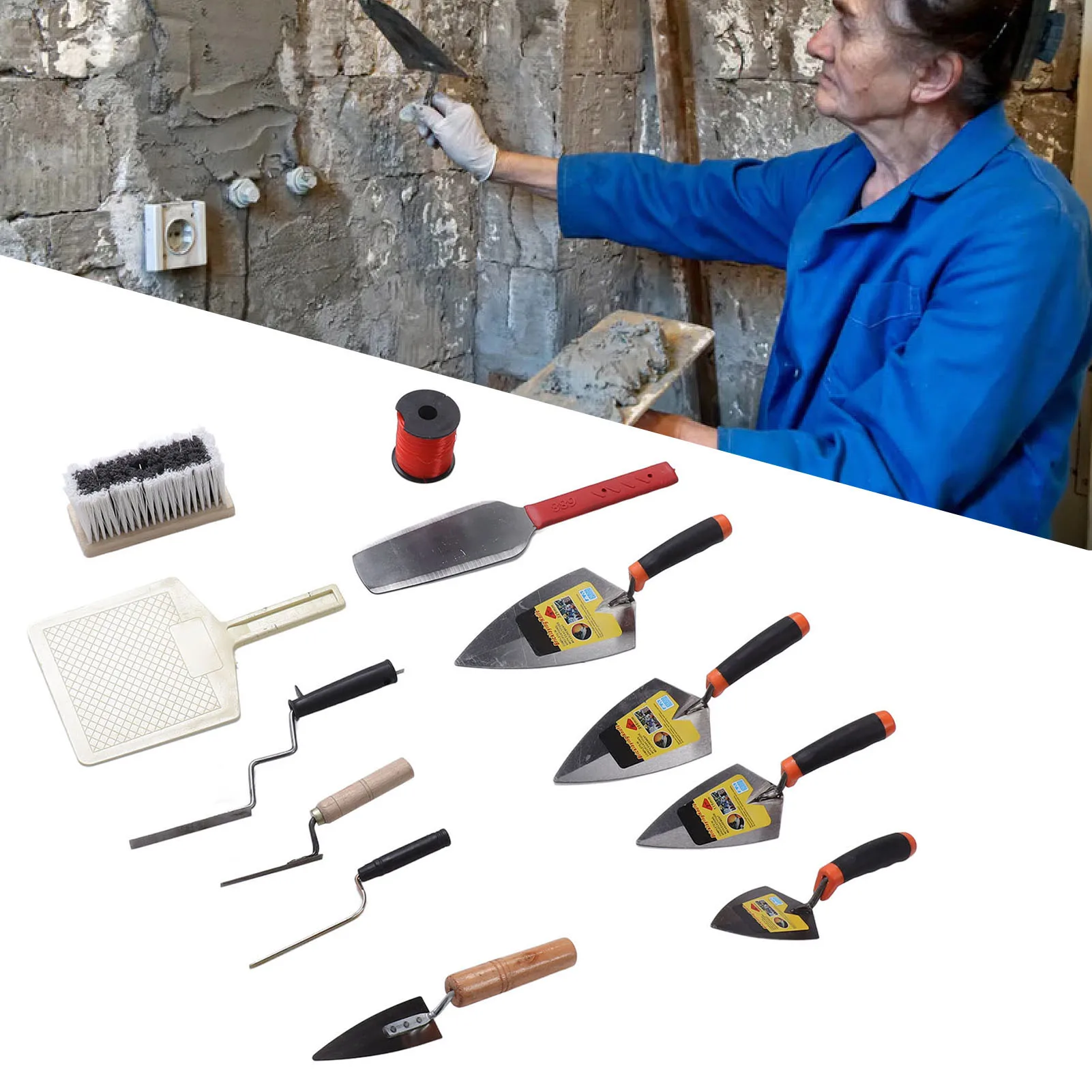 

1 комплект инструментов для штукатурки, несколько спецификаций, скребок для бетона, легкое украшение здания для нанесения сухих стен