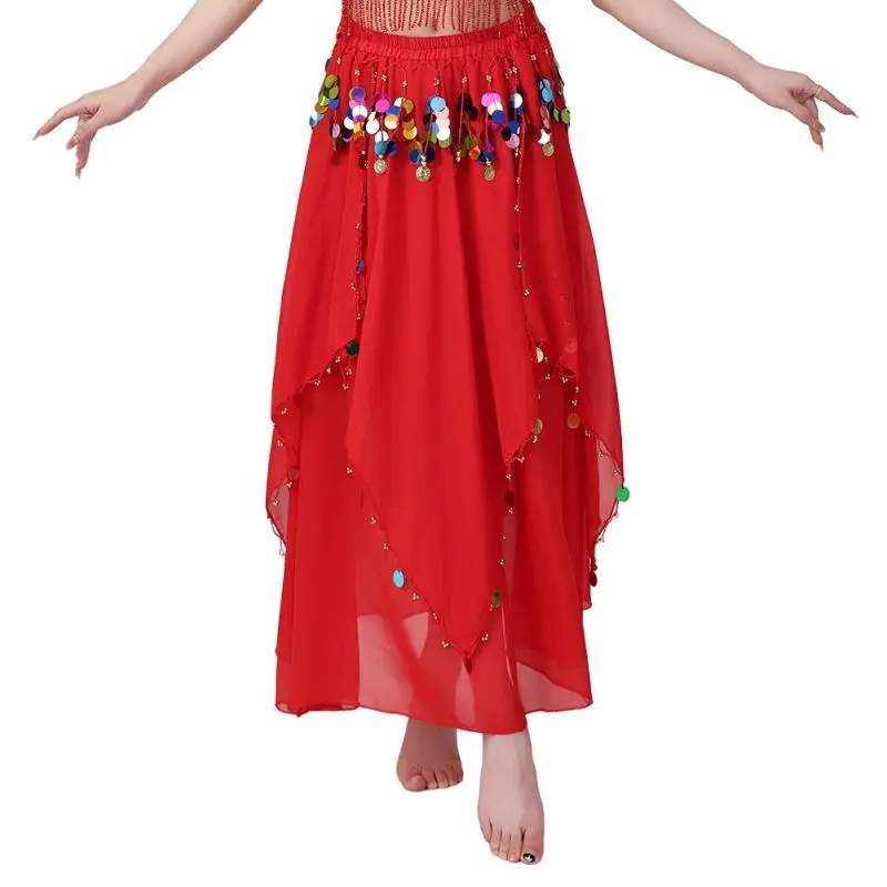 Women Belly Dance Long Skirt Shiny Sequin Chiffon Dancing Costume Belly Dancewear Stage Performance