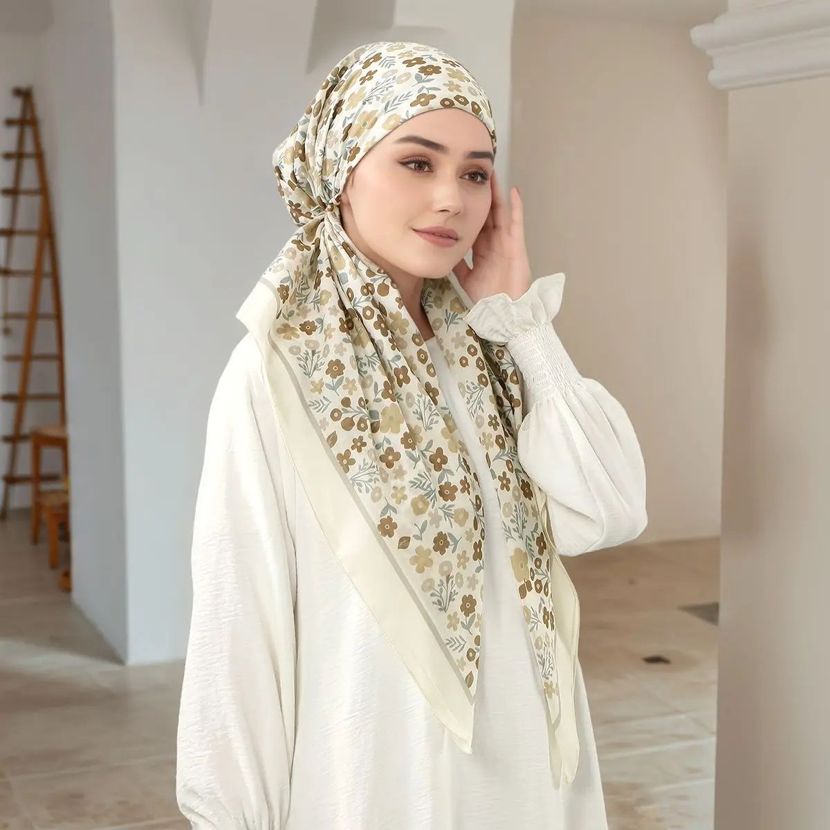 

Женская повязка на голову с принтом, шаль, длинный мусульманский хиджаб, мягкая шляпа, женский модный мгновенный шарф, исламский тюрбан с рюшами, бандана, повязка на голову