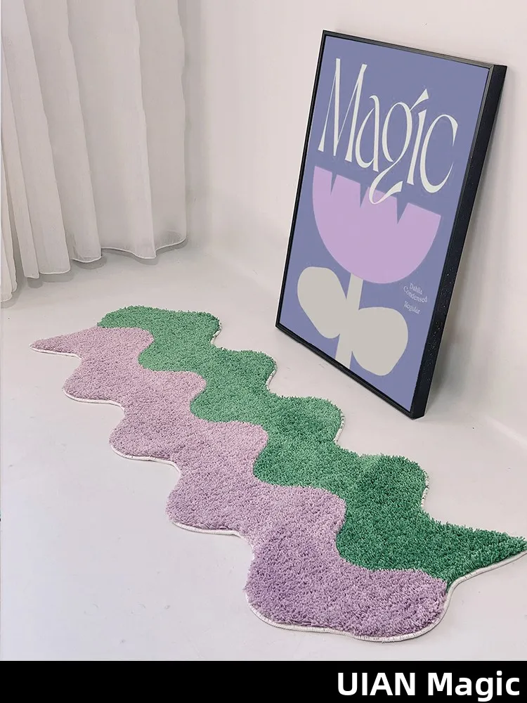 Anti-Slip Bedroom Carpet Sofa Side Rug Living Room Mat Villa Home Use Cream Style Flocking Machine Weaving Non-Slip Rug
