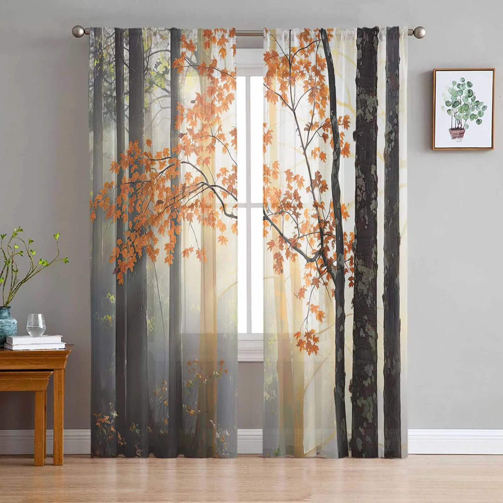 

Tree And Plant Dingdar Light Jungle Sheer Curtains for Living Room Bedroom Home Decoration Window Voile Tulle Curtain Drapes