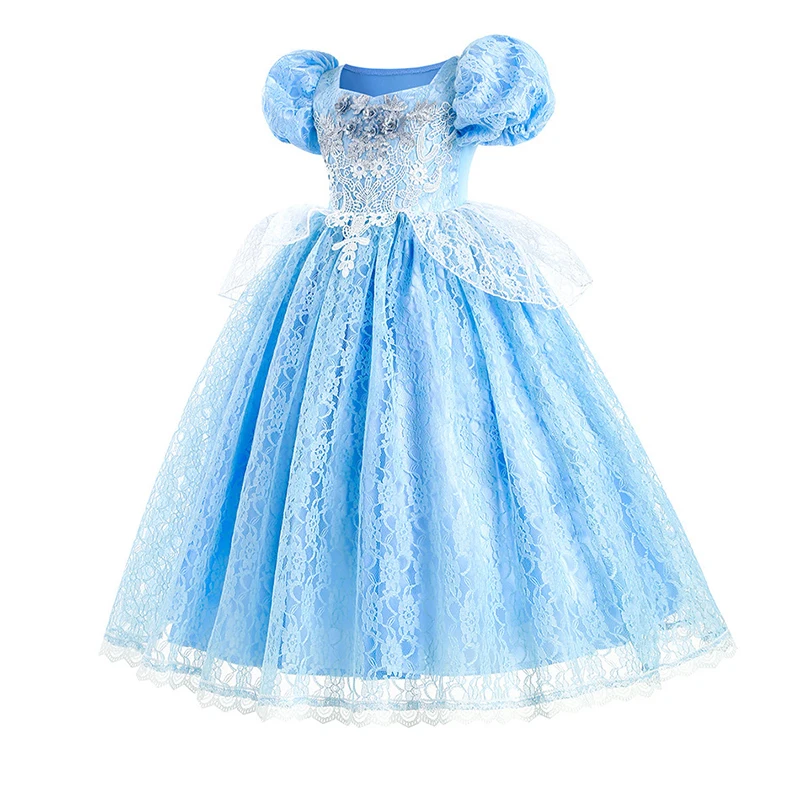 Blue Princess Cinderella Dress For Halloween Christmas Lace Ball Gown Party Girls Cosplay Princess Costume Kids Clothes 3-10Y