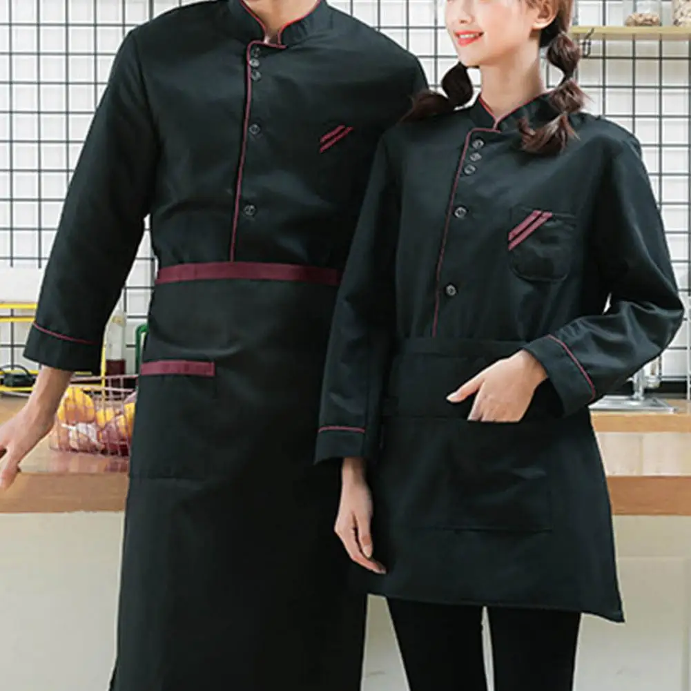 Chef Uniform Anti-dirty Stand Collar Long Sleeves Single Breasted Chef Shirt Patch Pocket Women Men Service Bakery Chef Top