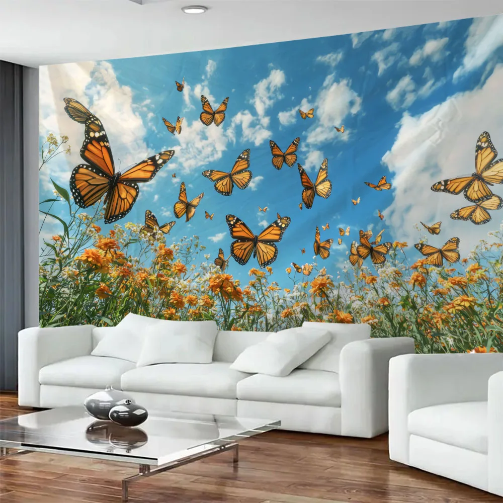 

Flower Butterfly Tapestry Grassland Forest Sky Starry Sky Landscape Wall Hanging Home Homestay Background Wall Decoration