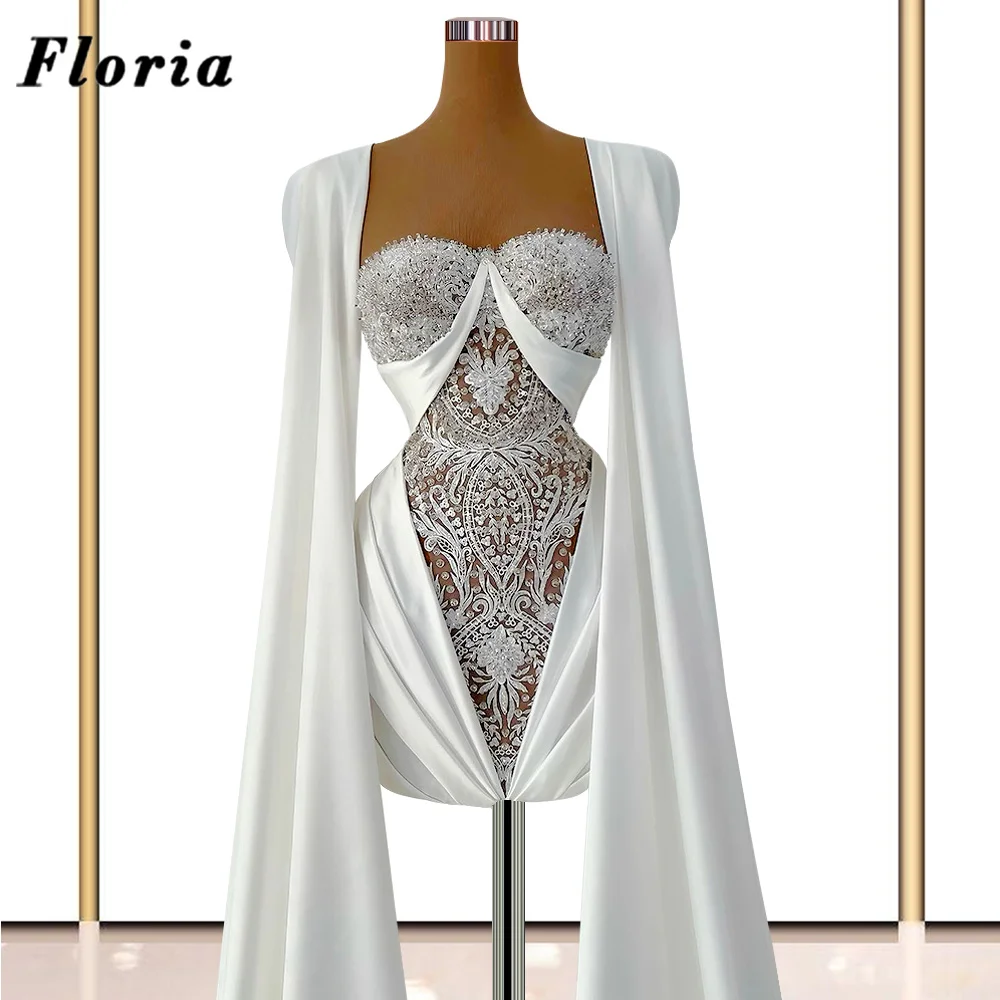 Floria Oriente Médio Branco De Cetim Vestidos De Noite Custom Made Cape Mangas Beading Vestidos De Noite Para Festa De Casamento Mulheres Vestido De Baile