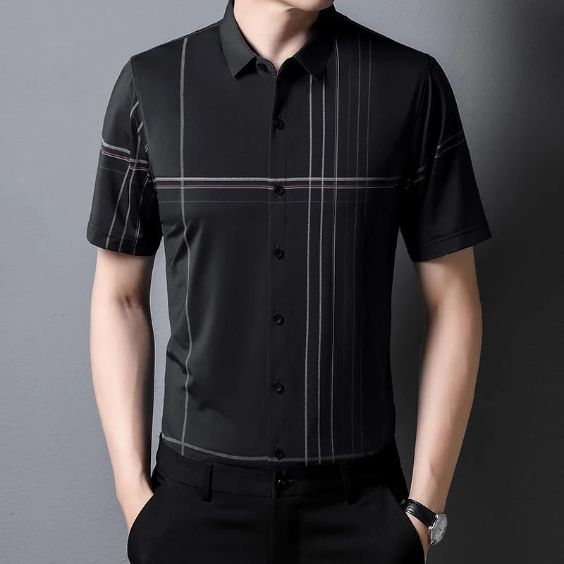 

Summer Men Shirt Luxury Designer 2022 Turn-Down Collar Mens Shirts Short Sleeve Slim Fit Camisas Men Clothing