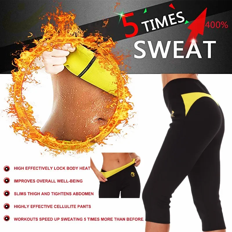 LAZAWG Sauna Weight Loss Sweat Pants Neoprene Slimming Workout Capri High Waist Trainer Leggings Hot Fat Burning Workout Fitness