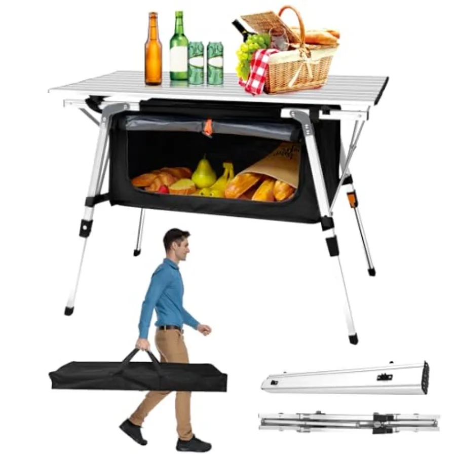 

Aluminum Table Height Adjustable Folding Table Camping Outdoor Lightweight for Camping Beach Backyards BBQ Party SilverB Rectan