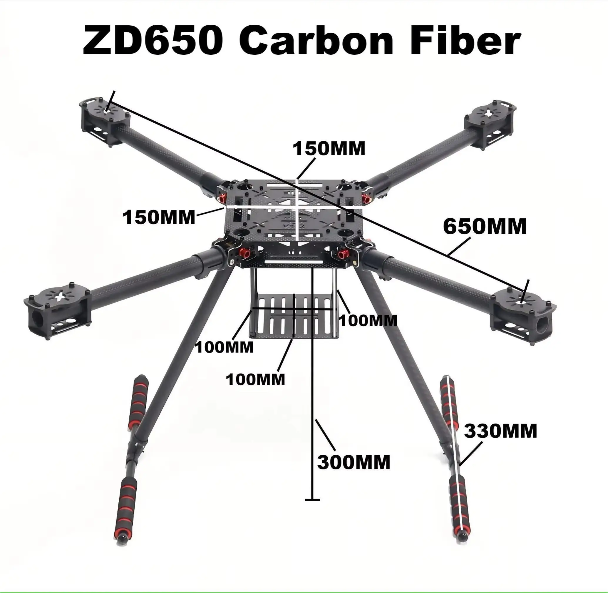 HotRC ZD650 Telaio quadricottero in fibra di carbonio da 650 mm FPV Quad con pattino di atterraggio in fibra di carbonio F650