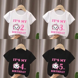Het is Mijn 1 2 3 4 5 6 7 8 9 Jaar Verjaardag Jongens Meisjes t-shirt Leuke Marie Kat Print Cartoon Kinderkleding Baby Kinderen T-shirts