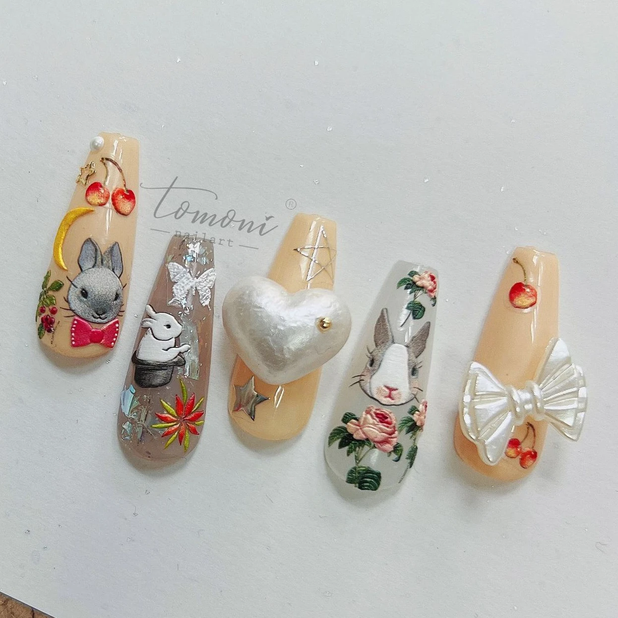 Rabbit Cherry Blossom Moon Bowknot Earl Bunny Butterfly Pearl Cat Flower Dog Bear Nail Art Sticker INS Decoration Manicure Decal