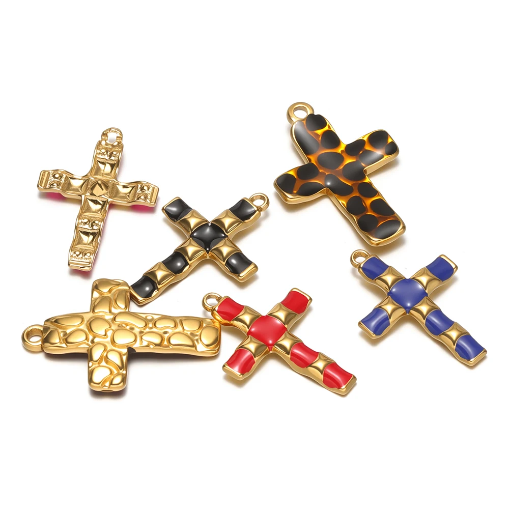 4 Stück Edelstahl-Emaille-Bambusgelenk-Kreuzanhänger für DIY-Schmuck, Damen-Halsketten, Anhänger, Ohrringe, Bastelzubehör – Detail 3