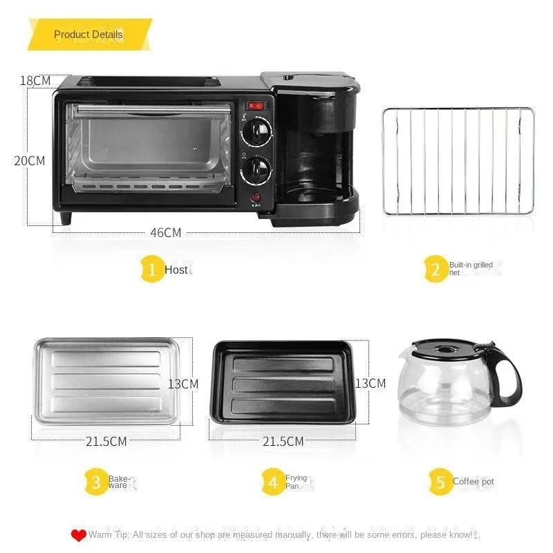 Three-in-One Stainless Steel Household Toaster Oven 110V-220V Mini Breakfast Maker Multifunctional 3 in 1 Product Category