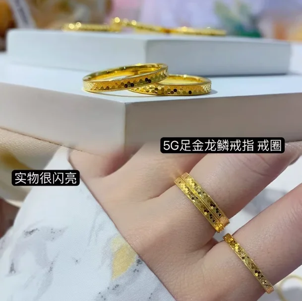 new arrival 24k pure gold rings 5g real gold finger rings fine gold wedding rings for couples 2.4mm big size 10.75