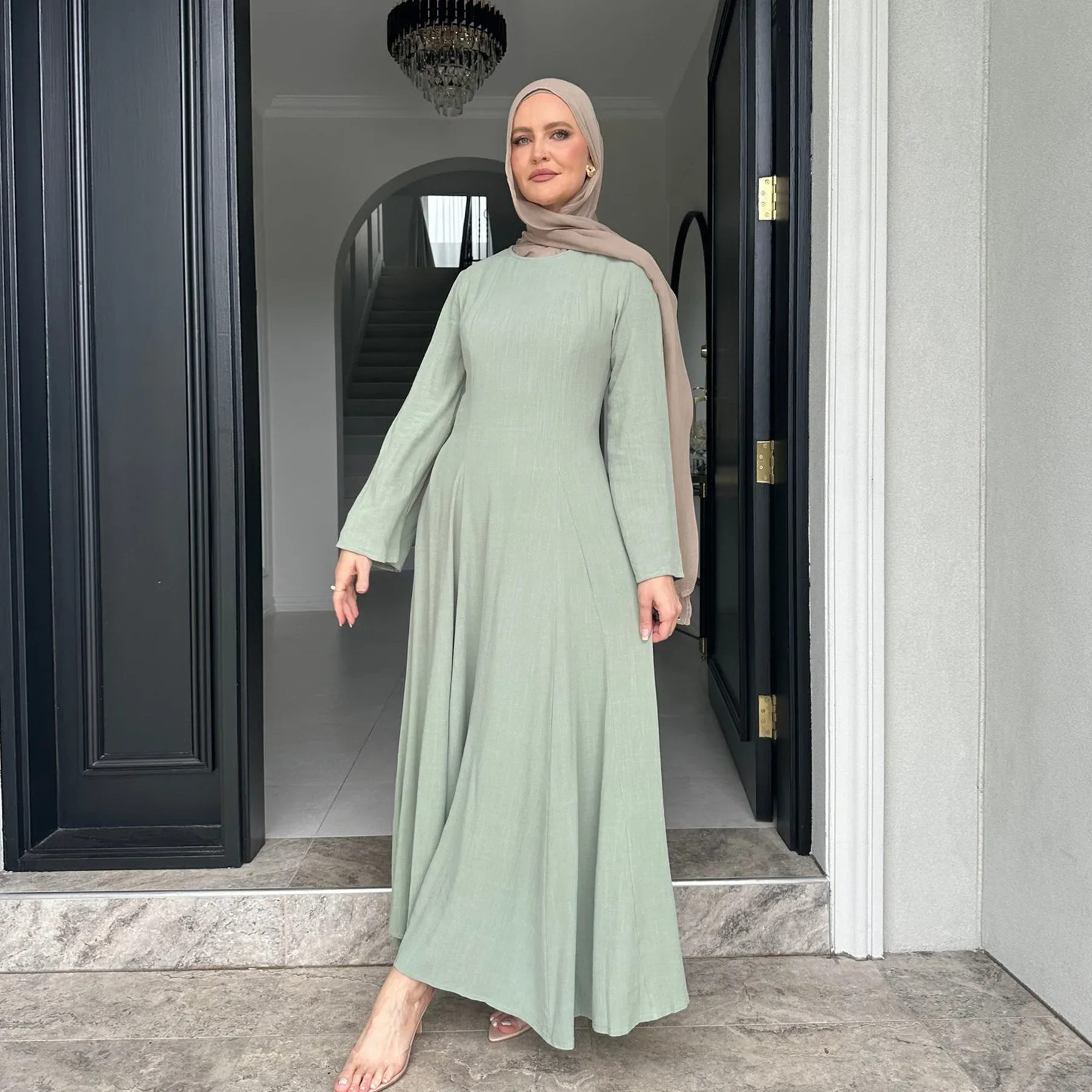 Moslim Abaya voor Vrouwen Jurken Solid Ramadan Eid Jalabiya Lace Up Vestidos Marokko Dubai Kaftan Abaya Islam Arabische Lange Gewaad