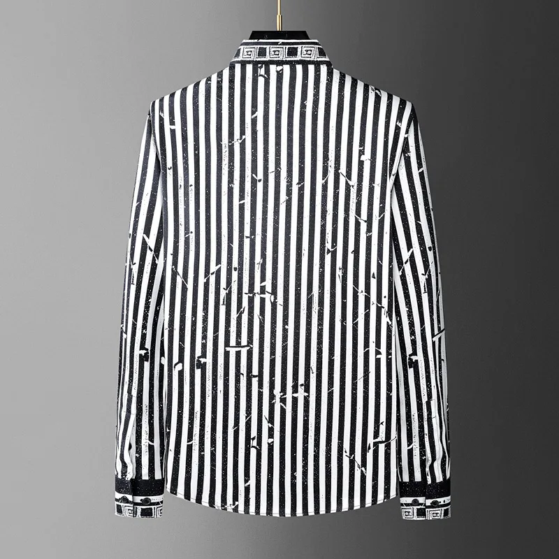 Fashion Striped Shirt Men's Personalized Design Long Sleeved Casual Business Shirt Social Party Street Wear Shirts Men Clothing
