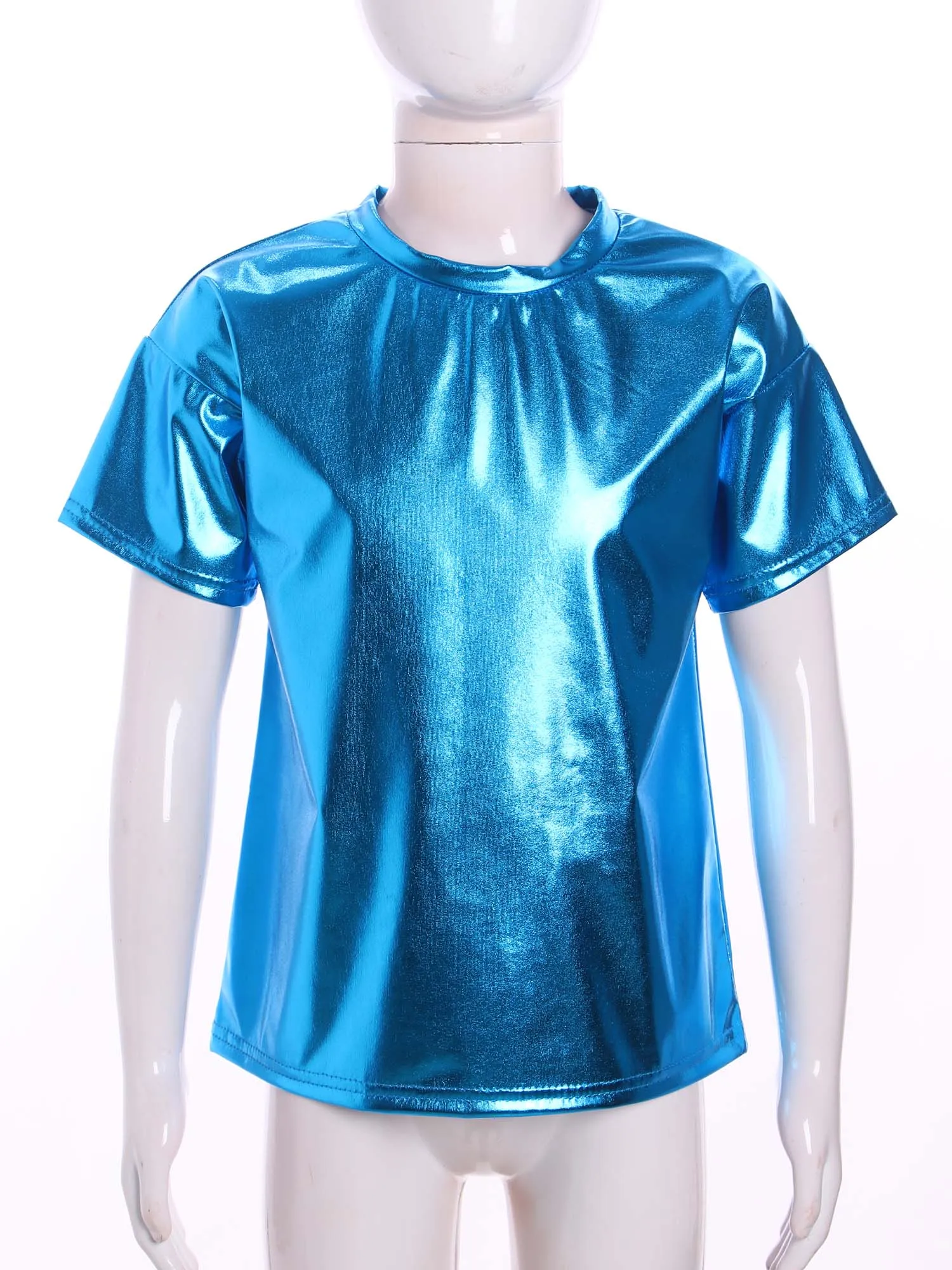 Jazz Hip Hop Dance Outfit für Kinder Jungen Mädchen Glänzende metallische Kurzarm-T-Shirts mit Hosen Sportset Moderne Street Dancewear