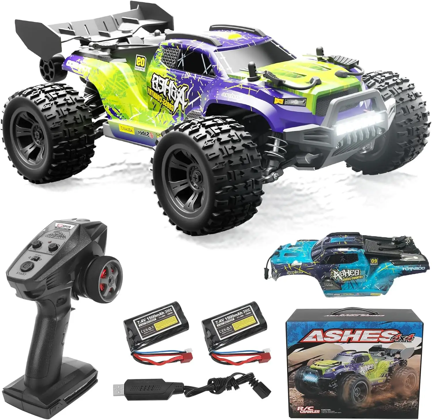 1:18 Scale 4WD RC Truck, 25 MPH Fast Off-Road Remote Control Car for Adults & Teens - All-Terrain Electric Vehicle with 2 Rechargeable Batteries & 2.4GHz, Great Gift Idea