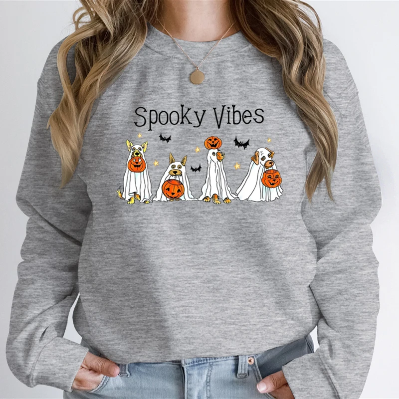 Halloween Dog Sweatshirt Ghost Dog Pumpkin Happy Halloween Sweatshirt Hoodie Women Vintage Ghost Dogs Halloween Party Hoodies